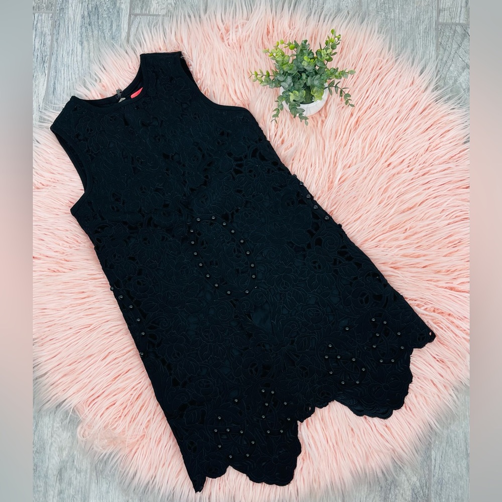 Manoush Black Roses Lace Pearl Mini Dress